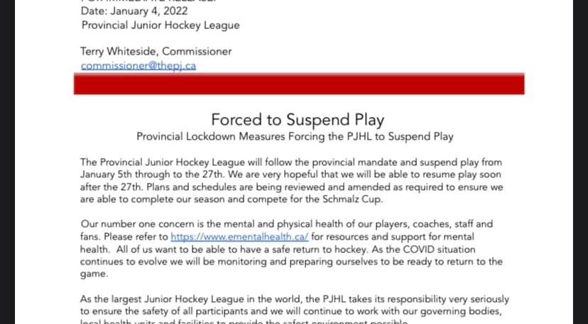 PJHL season put on hold